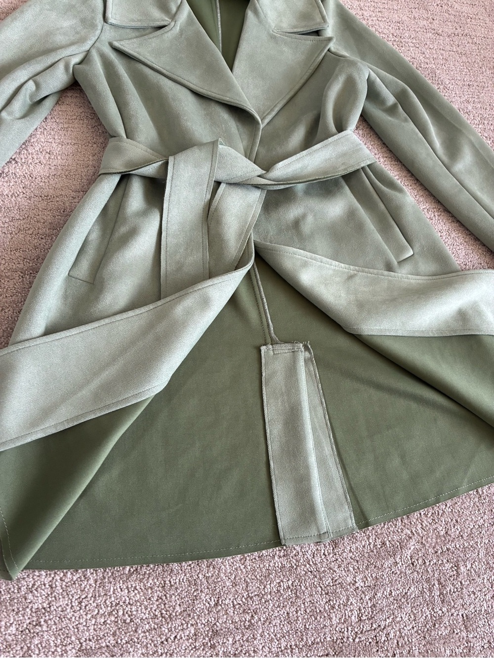 Elie Tahari Sage Green Faux Suede Coat Sz S - Picture 7 of 8